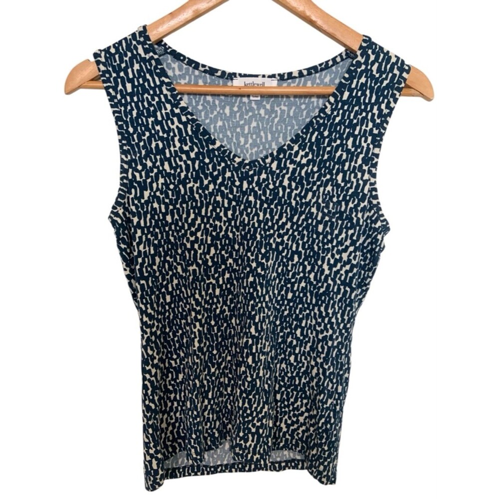 Kettlewell Navy Ivory Sleeveless V-Neck Viscose Top S Breathable
